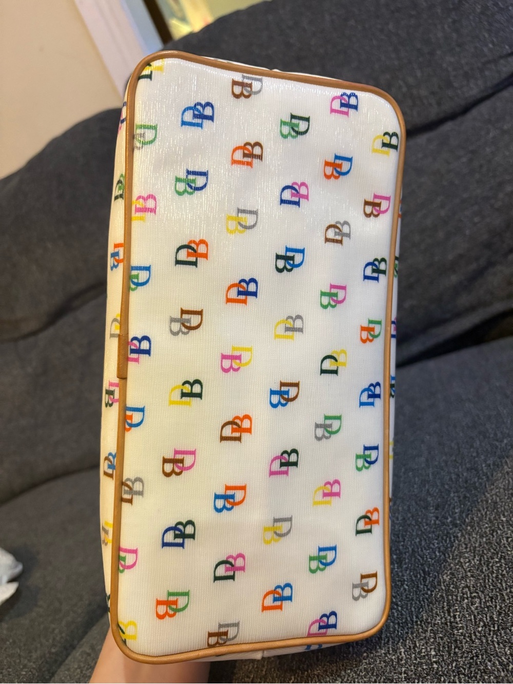 Dooney & Bourke White Multicolor DB Logo Shoulder Bag with Tan Trim - Picture 5 of 16
